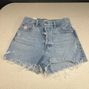 Levi's Jean Shorts Y2K Booty Womens 26‎ Ribcage Shorts Cut Off Blue Distressed